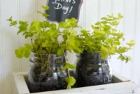 Rustic Reclaimed Wood Planter Featuring Mason Jar Herbs