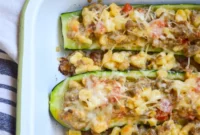 Savory Sausage and Corn Zucchini Boats