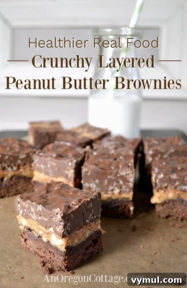 Stacked Peanut Butter Crunch Brownies 2 Healthy crunchy layered peanut butter brownies pin