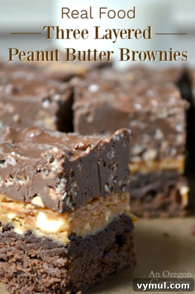 Stacked Peanut Butter Crunch Brownies 9 Real food three layered peanut butter brownies pin