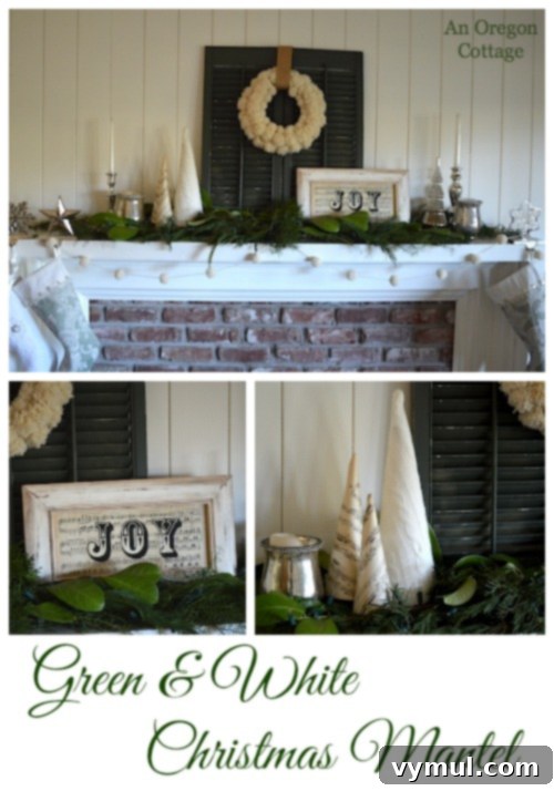 Emerald and Ivory Christmas Decor 3 Green and White Christmas Mantel - An Oregon Cottage - Natural Greenery and Handmade Decorations