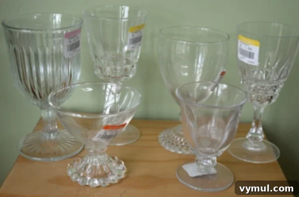 Timeless Glass Candles from Repurposed Pillars 3 Thrift Store Glass Goblets Before - An Oregon Cottage