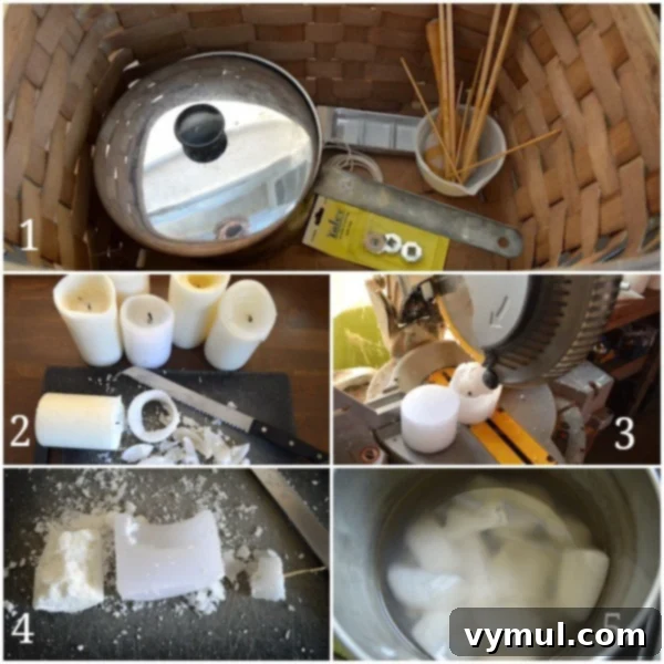 Timeless Glass Candles from Repurposed Pillars 5 Steps to cut and melt down old pillar candles - An Oregon Cottage