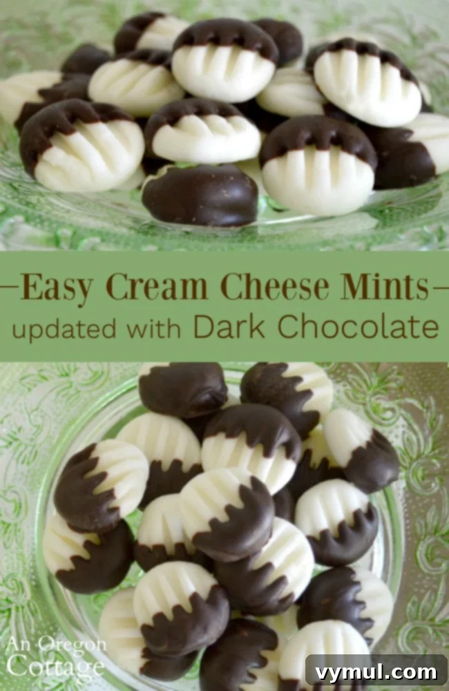 A festive spread of easy cream cheese mints updated with dark chocolate, ideal for holiday gatherings and special occasions. Perfect homemade candy for Christmas, wedding, baby shower favors, or gifts in a mason jar.
