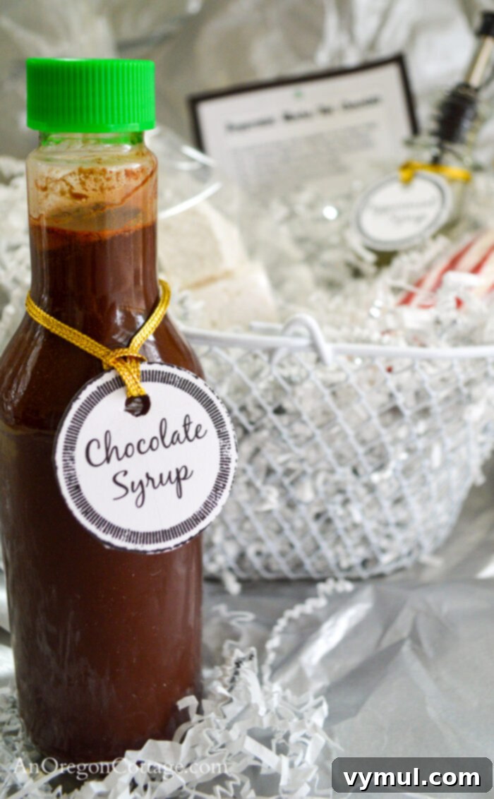 Effortless Peppermint Mochas: Giftable & Healthier Homemade Delights 4 A glass jar filled with rich, homemade chocolate syrup, next to a small saucepan, illustrating the simple process of making your own syrups at home.