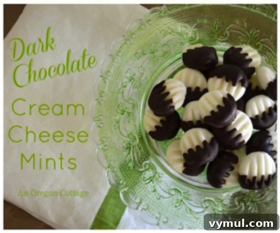 Dark Chocolate Covered Cream Cheese Mints - An elegant and simple no-bake dessert or treat recipe.
