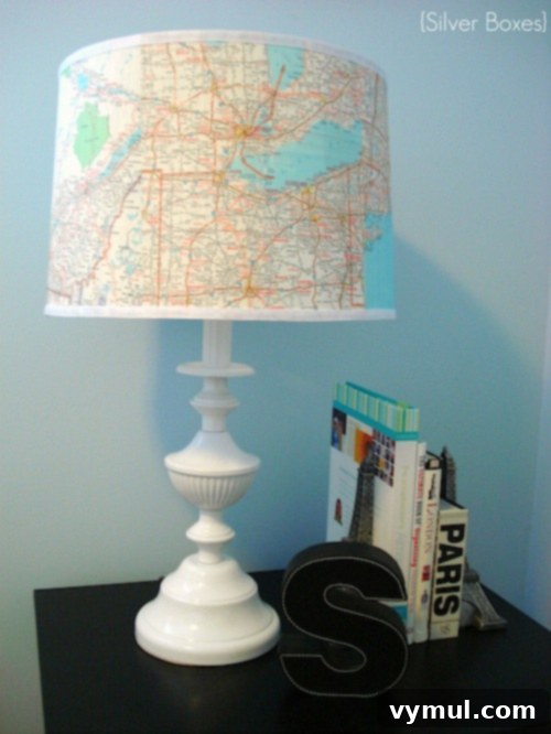 21 Genius Thrift Store Makeovers 14 Thrifted Lamp with Map Shade - Silver Boxes