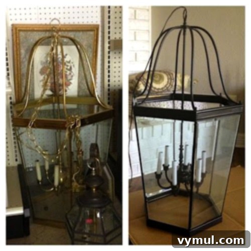 21 Genius Thrift Store Makeovers 15 70s Brass Lantern Light Fixture ReBorn - The Happy Homebodies