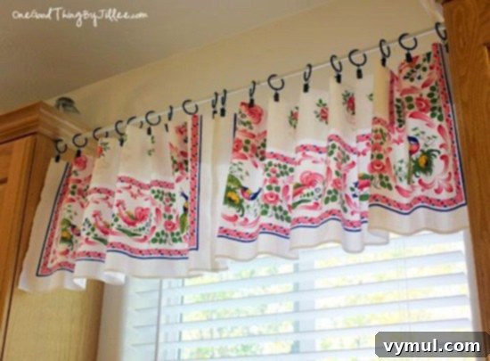 21 Genius Thrift Store Makeovers 8 Valance From Thrifted Tablecloth - One Good Thing By Jillee