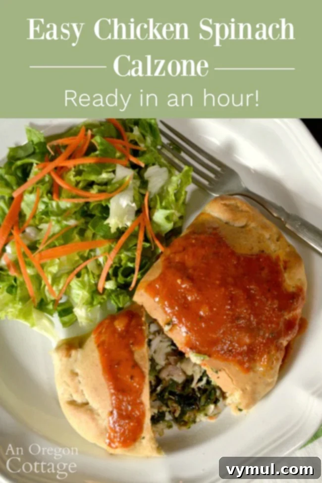 Quick chicken spinach calzone on plate