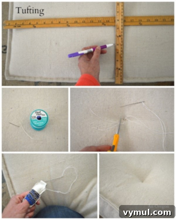 DIY Ballard Style Tufted French Mattress Cushion 9 DIY Tufted French Mattress Cushion-Creating the Tufting - An Oregon Cottage