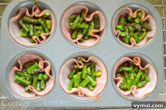 asparagus ham cups in pan