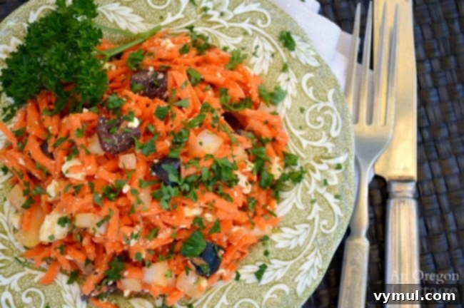 Vibrant Carrot Feta and Olive Salad 3 Carrot Feta Olive salad on plate above