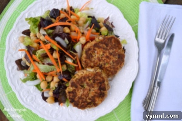 Gluten-Free Golden Flax Salmon Cakes 3 Salmon Patties with Flax and Garbanzo Bean Salad - An Oregon Cottage
