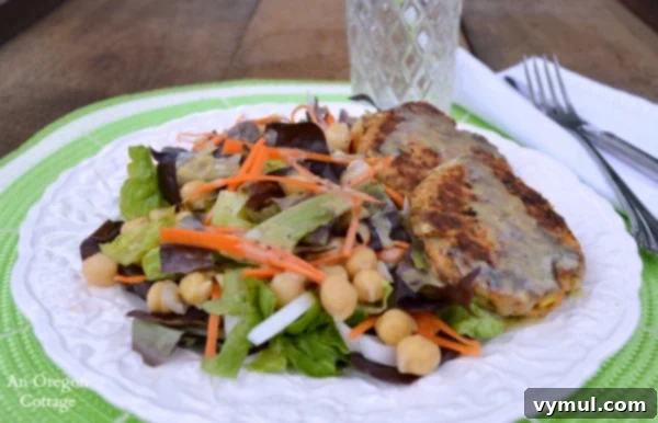 Gluten-Free Golden Flax Salmon Cakes 6 Salmon and Flax Patties with Salad and Dressing - An Oregon Cottage