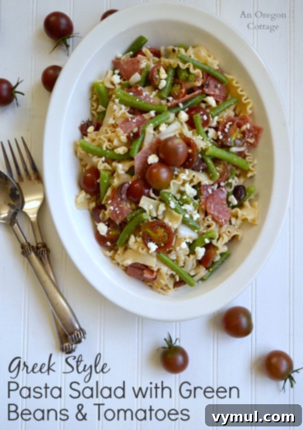 Zesty Greek Pasta Salad with Green Beans and Tomatoes 2 Greek Style Pasta Salad with Green Bean and Tomatoes - An Oregon Cottage