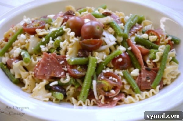 Zesty Greek Pasta Salad with Green Beans and Tomatoes 3 Greek Style Pasta Salad with Tomatoes and Green Beans - An Oregon Cottage