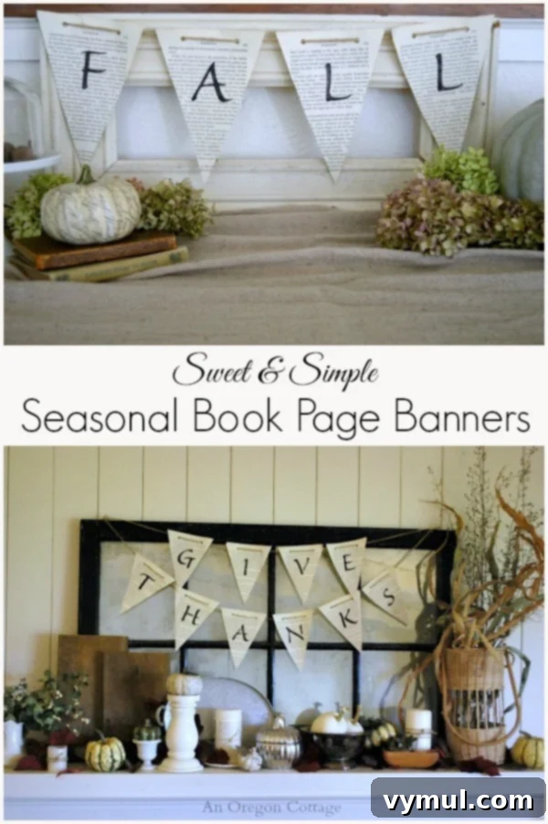 Simple Seasonal Book Page Banners for Fall Decor