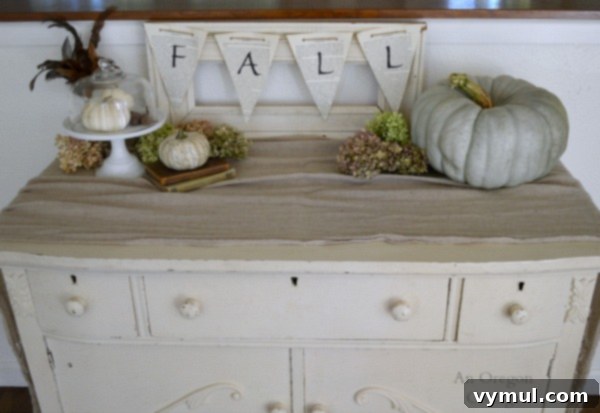Fall 2014 Sideboard - Cinderella Pumpkin-Hydrangeas-Book Page Banner - An Oregon Cottage