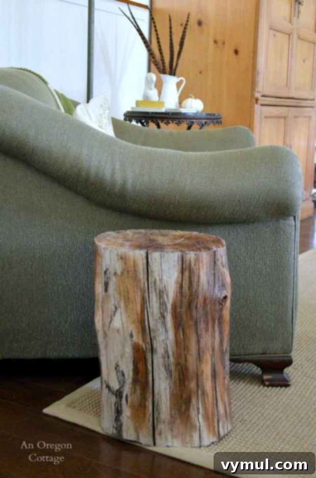 DIY Wood Stump Side Table - An Oregon Cottage