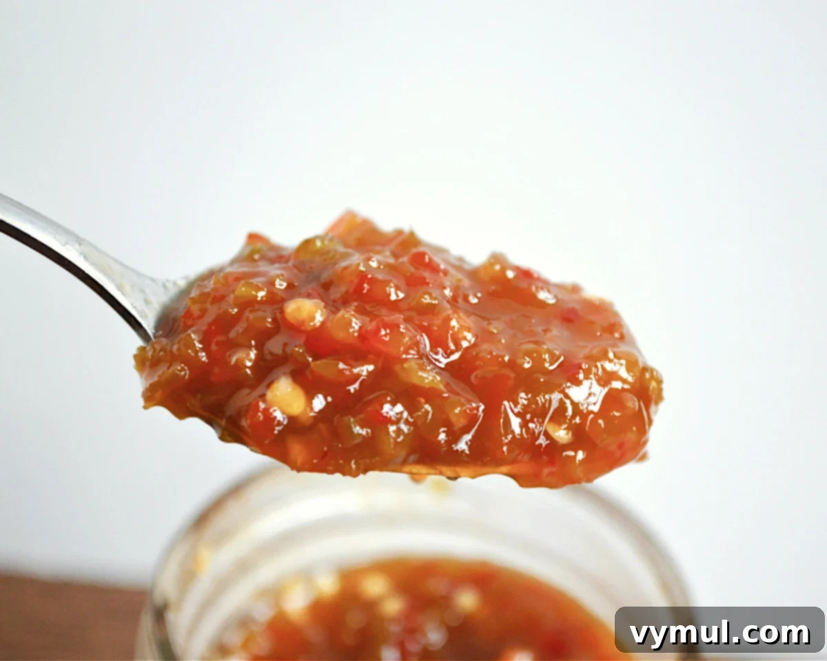 jalapeno pepper jelly on spoon
