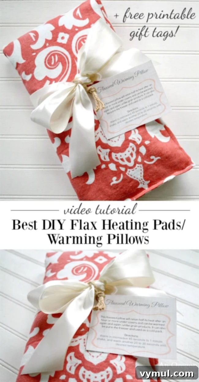 DIY Flaxseed Heat Pads: Video Tutorial and Free Printable Labels 2 Step-by-step video tutorial for crafting DIY flaxseed heat pads and warming pillows, perfect for neck and back relaxation. Click to find free printable gift tags for easy gifting.