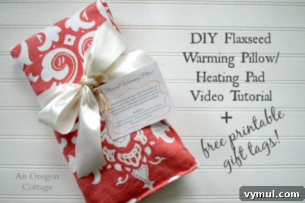 DIY Flaxseed Heat Pads: Video Tutorial and Free Printable Labels 5 Final image showcasing a completed DIY Flaxseed Warming Pillow or Heating Pad, emphasizing the success of the video tutorial and the added value of free printable gift tags for gift-giving.