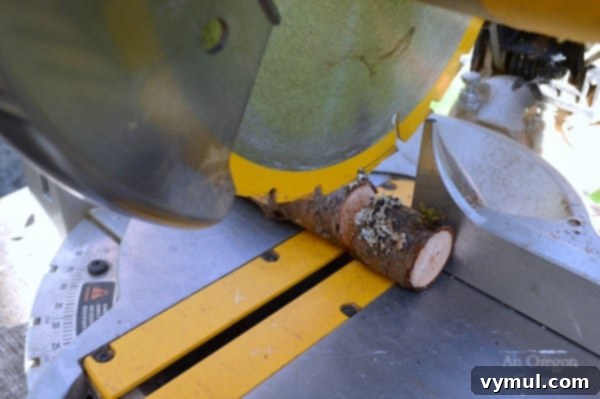 Craft Your Own Rustic Branch Place Card Holders 4 Cutting Branch Pieces For Wood Place Card Holders with a Miter Saw