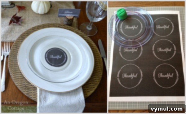 Chalkboard round Thankful tag printables for Thanksgiving decor
