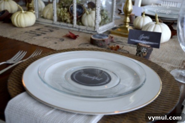 Thanksgiving table with DIY tree branch place card holder