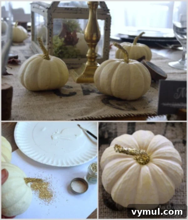 Glittered pumpkin stems for festive Thanksgiving table decor