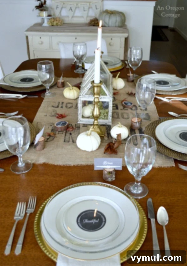 Thanksgiving rustic and gold table setting