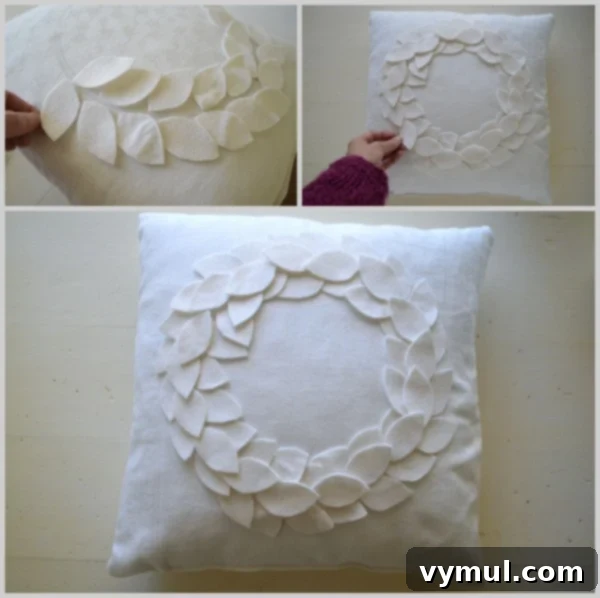 Cozy DIY Felt Wreath Pillow for Winter Decor 6 No-Sew DIY Felt Wreath Pillow-Arranging Felt Leaves