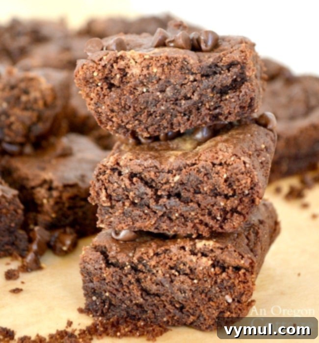 Irresistible Grain-Free Peanut Butter Honey Brownies 4 Delicious Peanut Butter-Honey Brownies stacked high, showcasing their irresistible texture and rich chocolate-peanut butter marbling.