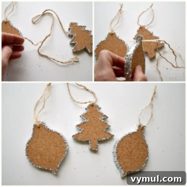 Designer Look Glitter Cork Ornaments 5 Attaching hangers to Glittered Cork Ornaments
