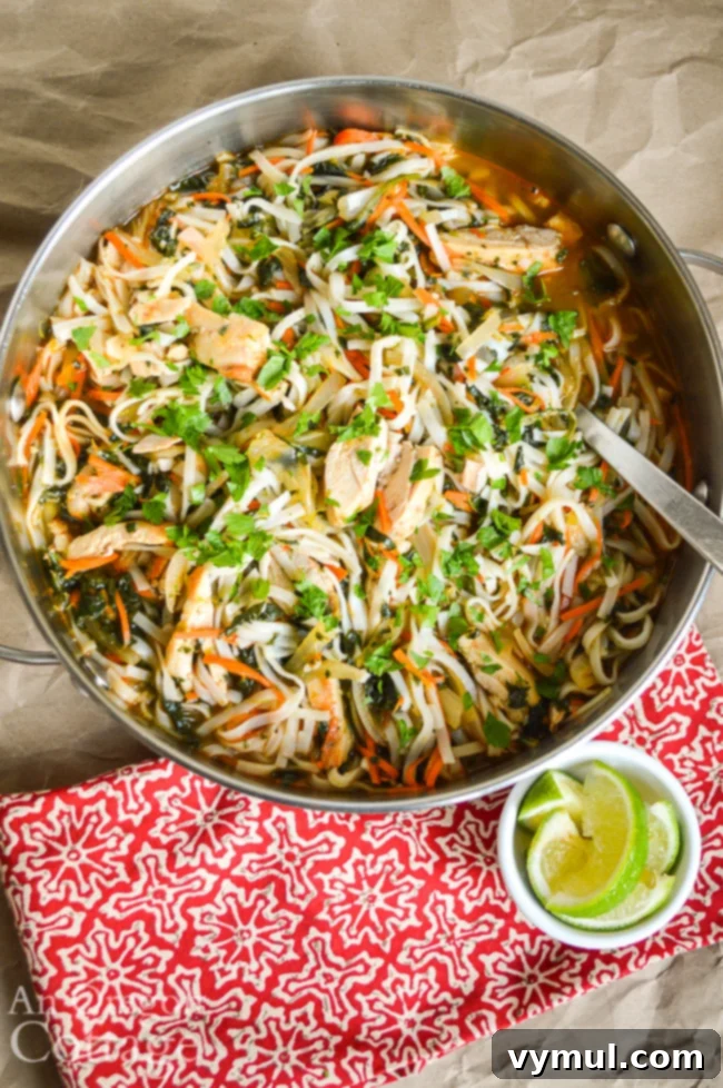 Easy One-Pan Sriracha Chicken Noodle Bowls 7 Sriracha Chicken Noodle Bowl served family style in a large pot
