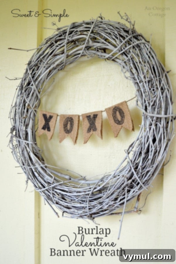 Sweet and Simple Burlap Valentine Banner Wreath
