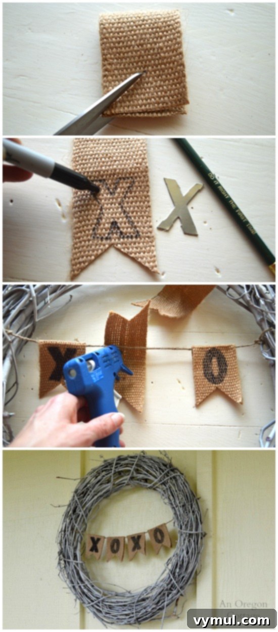 Make a simple burlap Valentine banner wreath in minutes!