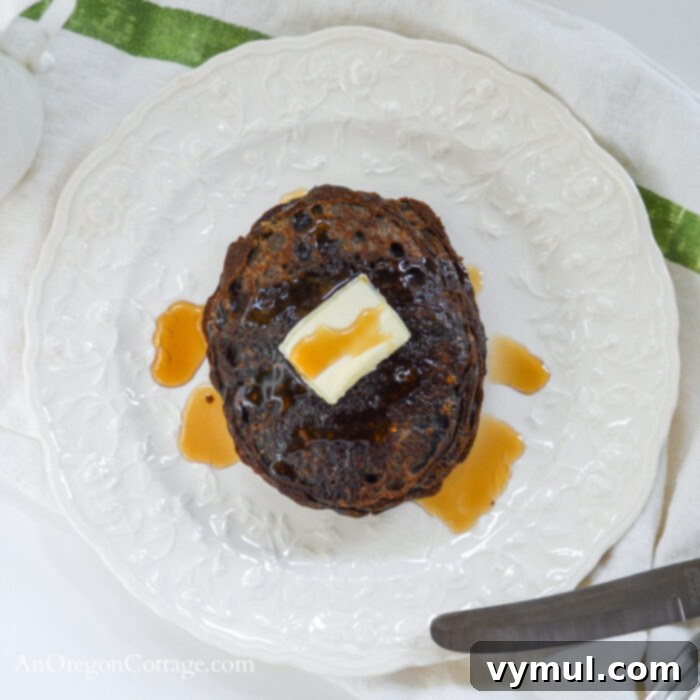 buckwheat oat pancakes above on white plate