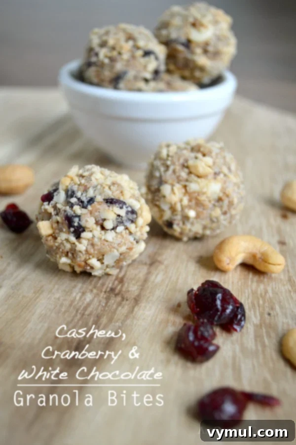 Cashew, Cranberry & White Chocolate Granola Bites are an easy, satisfying real food snack