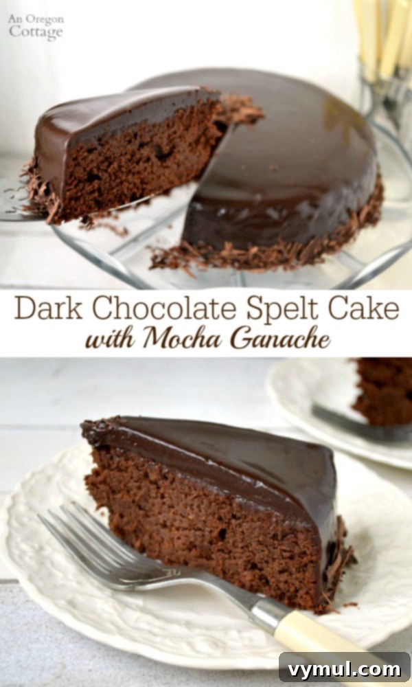 Indulgent Dark Chocolate Spelt Cake with Mocha Ganache 11 Luscious, moist, deep chocolate with a hint of coffee, Dark Chocolate Spelt Cake with Mocha Ganache will be the star of your next party!