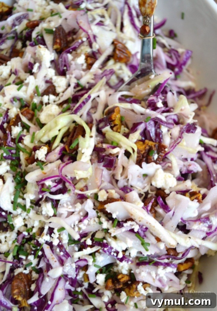 Shaved Cabbage Ribbons with Whipped Feta Vinaigrette 5 Cabbage Salad with Creamy Feta Vinaigrette in bowl.