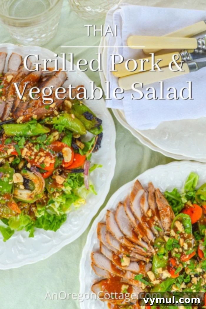 Thai grilled pork-vegetable salad-lead image - featuring vibrant grilled pork and fresh vegetables with a rich peanut dressing