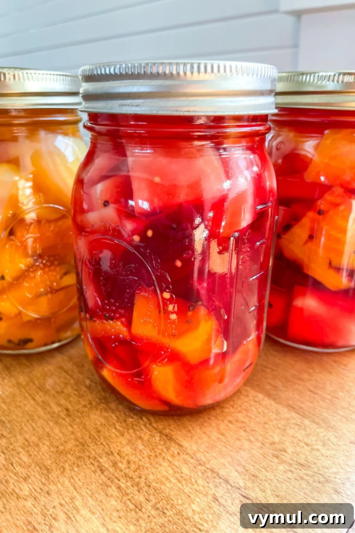 Garden-Fresh All Year: 36+ Ways to Preserve Vegetables by Freezing, Drying, Canning, and Fermenting 16 sliced pickled beets in jars on counter