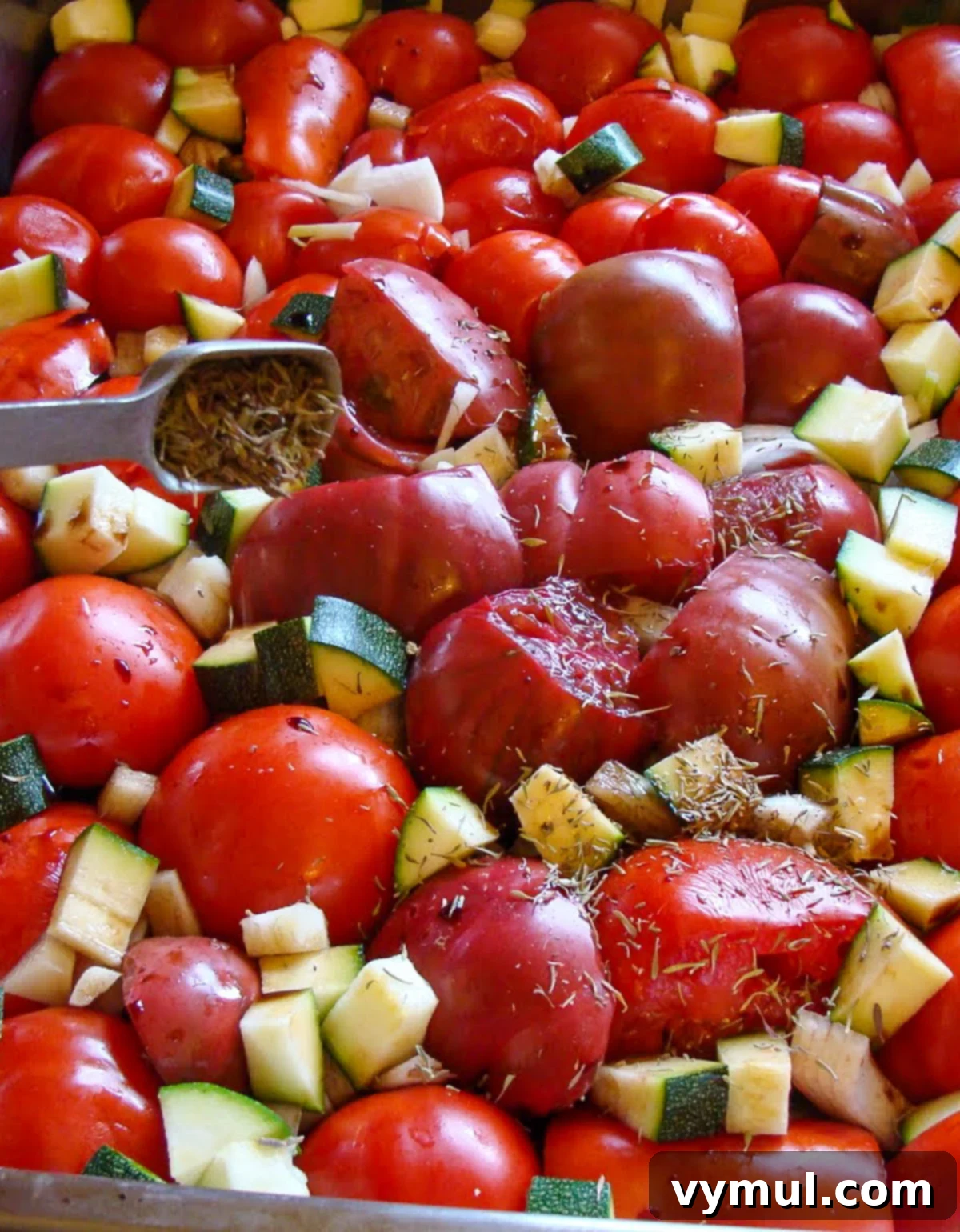Garden-Fresh All Year: 36+ Ways to Preserve Vegetables by Freezing, Drying, Canning, and Fermenting 8 Cut tomatoes and vegetables in roasting pan