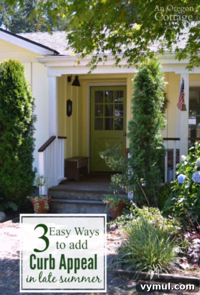 Easy ways to add curb appeal in late summer by freshening your home's exterior to enjoy throughout the fall season. Clean and inviting front porch.