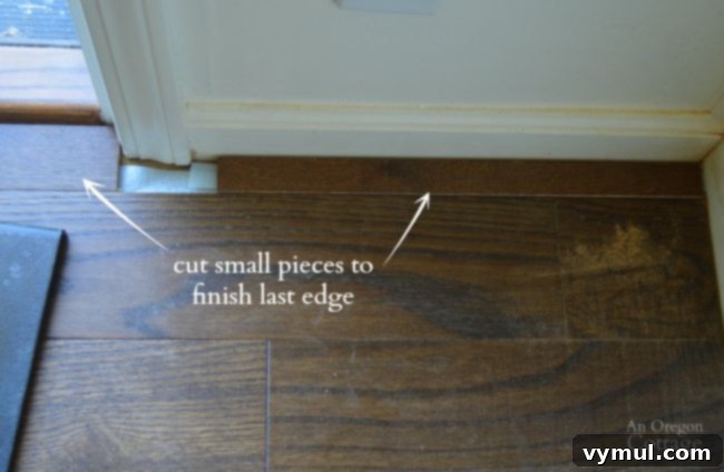 Tips for Laying a Floating Floor-use a saw to cut small end pieces near the wall