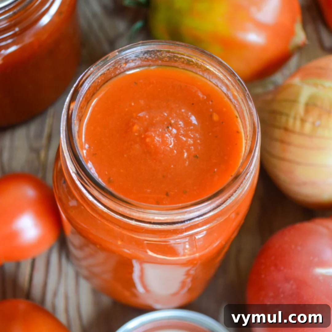 Home Canned Roasted Tomato Sauce 8 open jar of canned roasted tomato sauce close