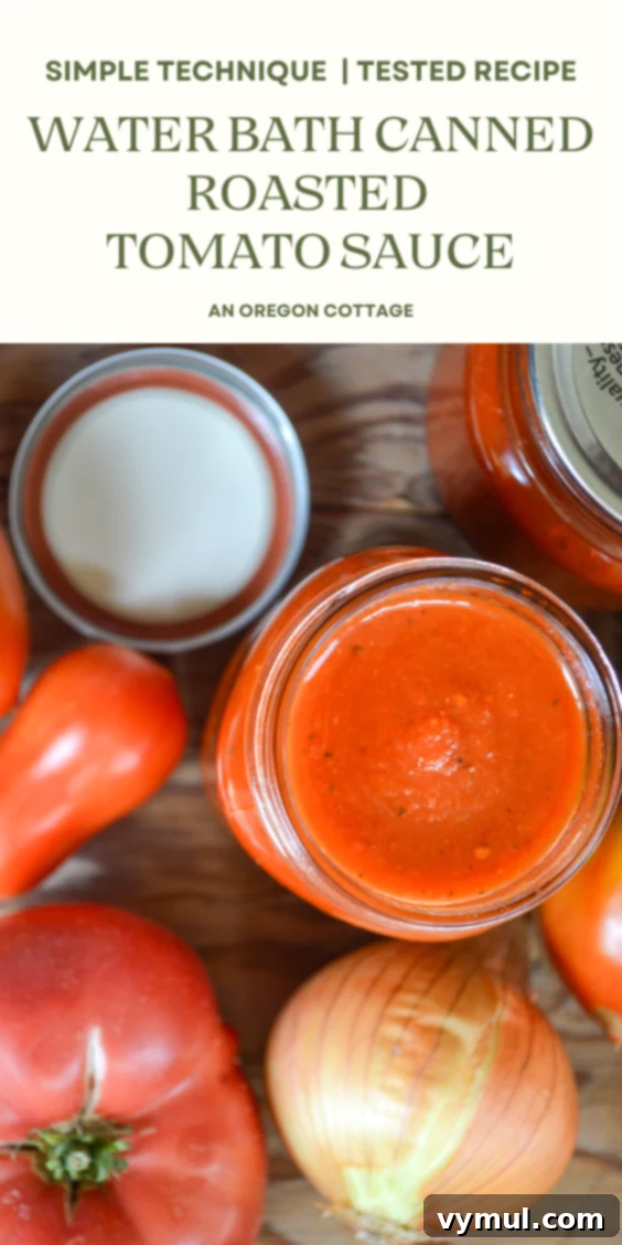 Home Canned Roasted Tomato Sauce 10 roasted tomato sauce pin image