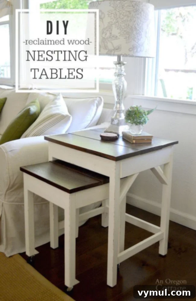 Upcycled Wood Stacking Tables 2 Nesting tables with reclaimed wood in living room